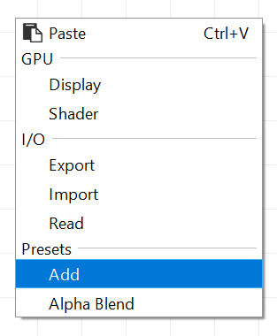 The available presets when right-clicking on the graph interface