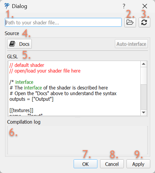 The shader dialog to modify the shader