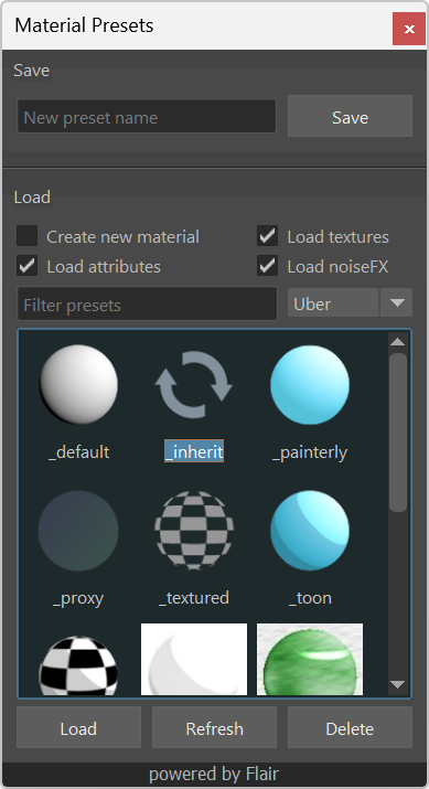 Inherit preset in material presets window