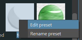 Right click context menu on a preset